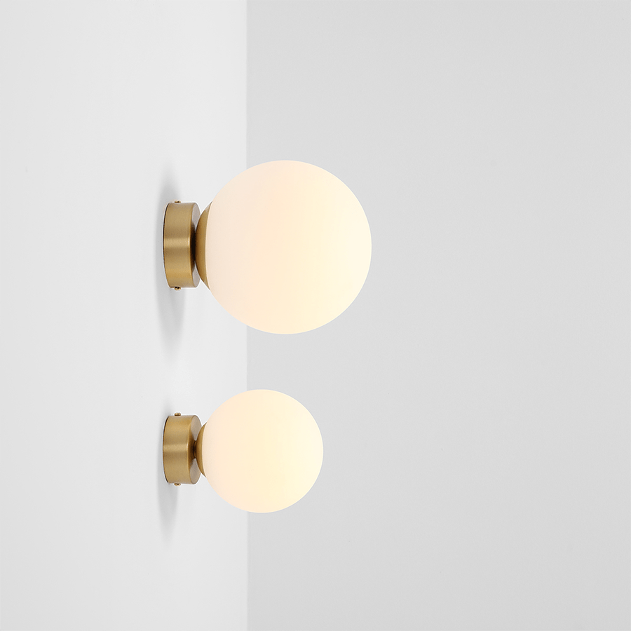 BALL GLOBE OPAL WALL CEILING LIGHT BRASS - DYKE & DEAN