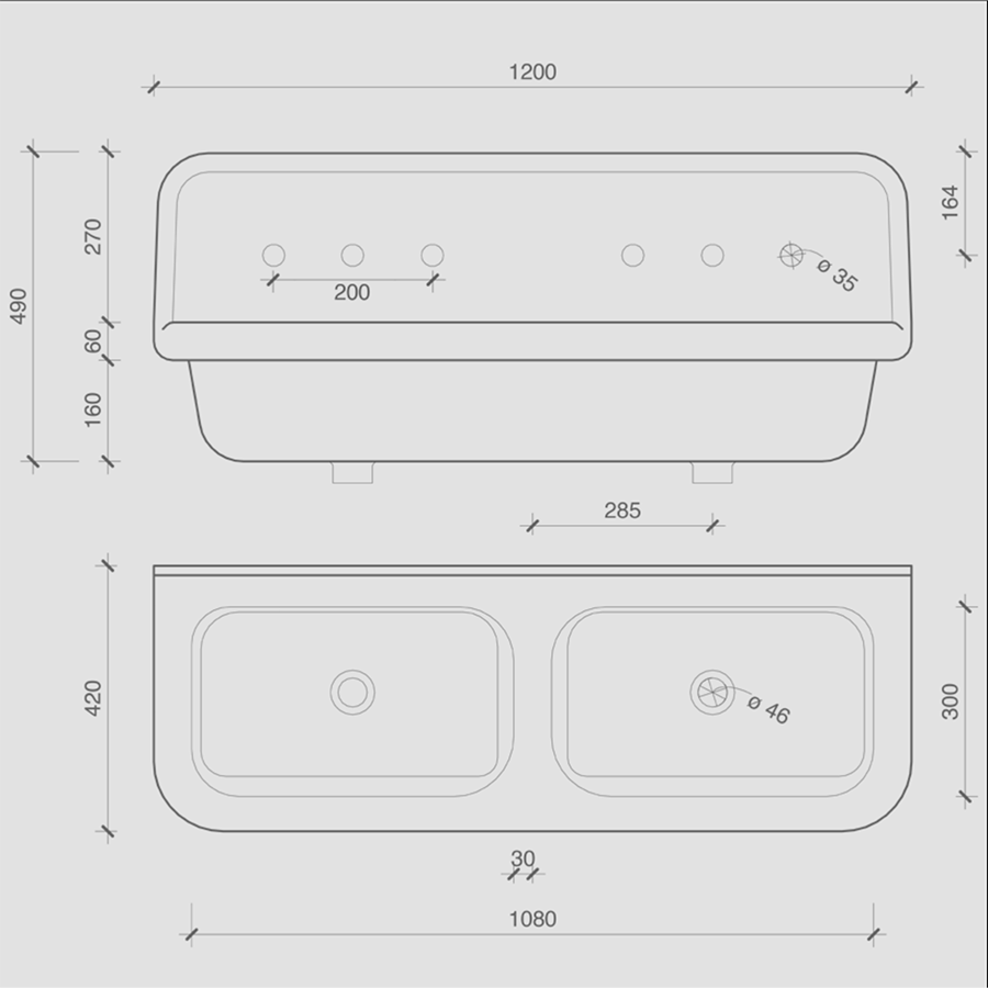 CERAMIC MOUNTED DOUBLE SINK WHITE - DYKE & DEAN