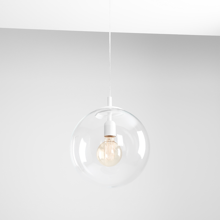 CLEAR GLASS HANGING GLOBE PENDANT WHITE - DYKE & DEAN