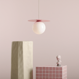 DISC GLOBE HANGING PENDANT LIGHT DUSTY PINK LARGE - DYKE & DEAN