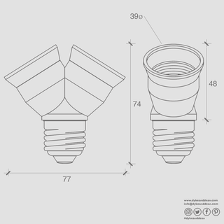 DOUBLE E27 TO E27 ADAPTER BLACK - DYKE & DEAN