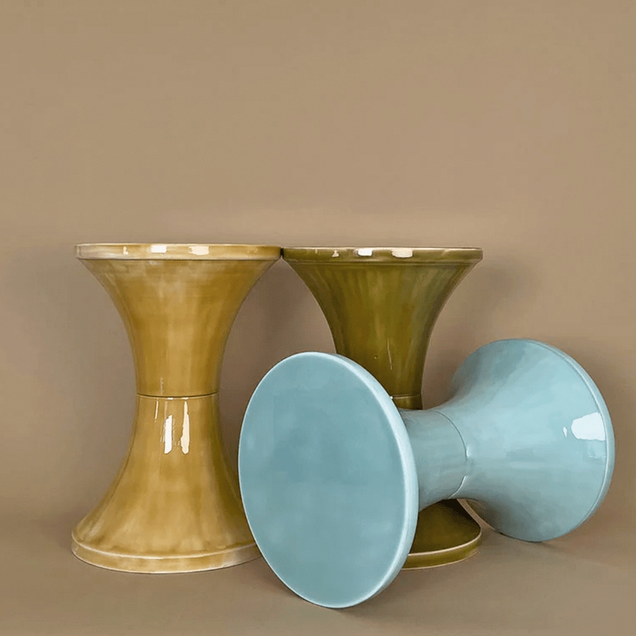 DYKE & DEAN TAM TAM STOOL ENAMEL METAL CELADON - DYKE & DEAN