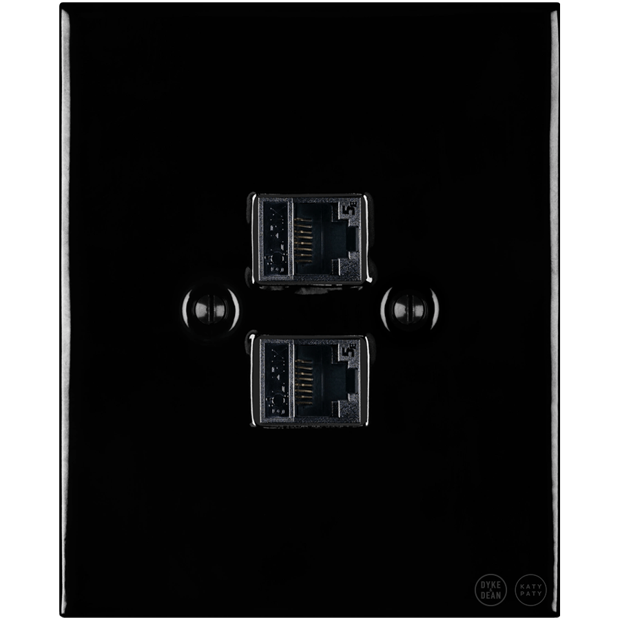 KATY PATY PORCELAIN PLATE DOUBLE PC/ USB WALL SOCKET BLACK - DYKE & DEAN