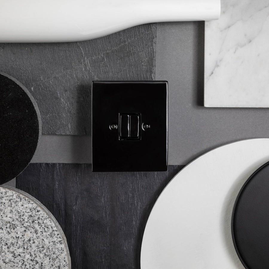 KATY PATY PORCELAIN PLATE DOUBLE PC/ USB WALL SOCKET BLACK - DYKE & DEAN