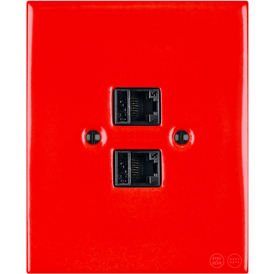 KATY PATY PORCELAIN PLATE DOUBLE PC/ USB WALL SOCKET RED - DYKE & DEAN