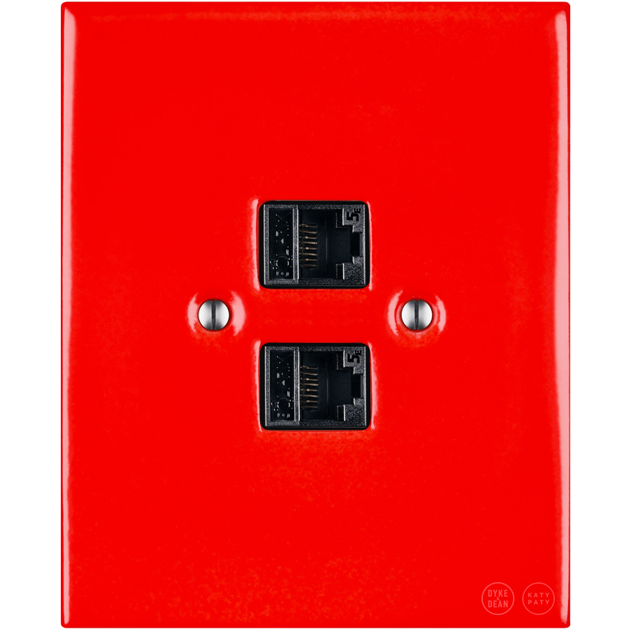 KATY PATY PORCELAIN PLATE DOUBLE PC/ USB WALL SOCKET RED - DYKE & DEAN