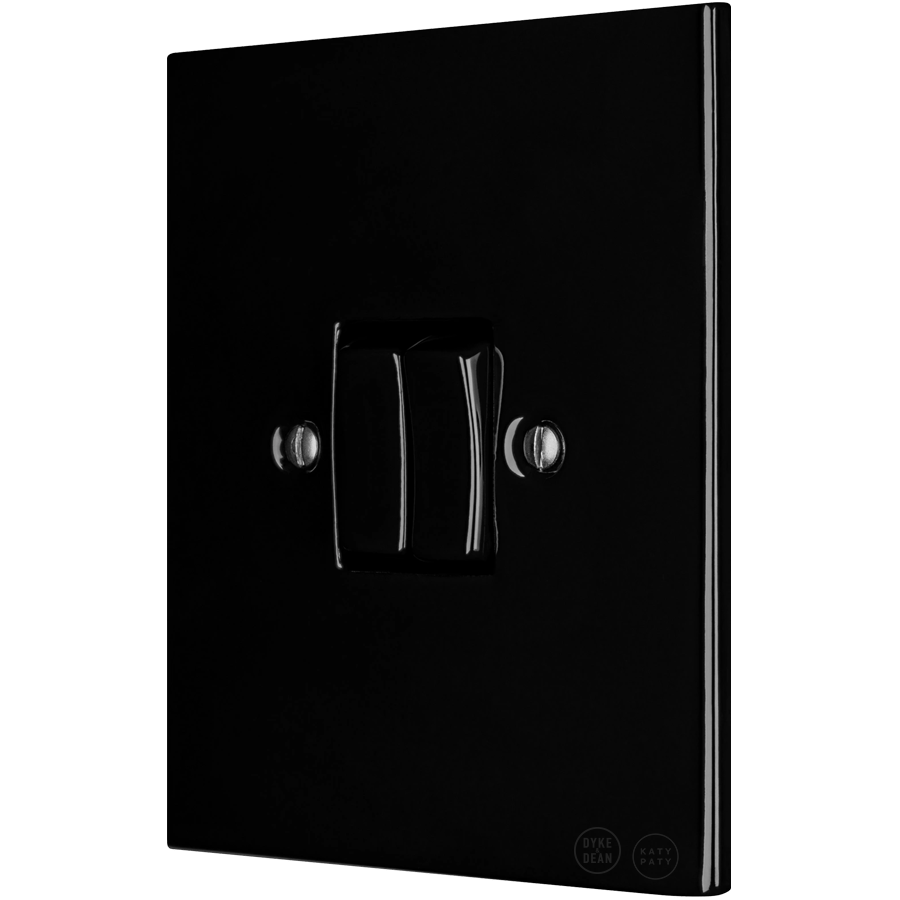 KATY PATY PORCELAIN PLATE WALL LIGHT SWITCH DOUBLE BLACK - DYKE & DEAN