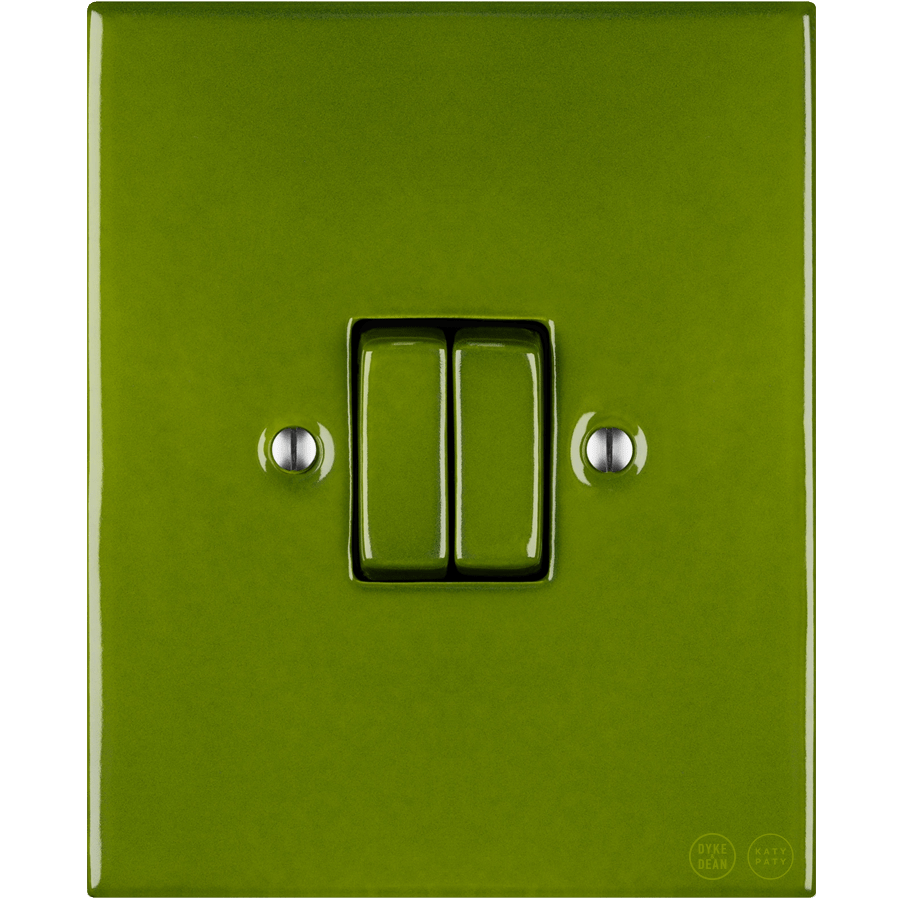 KATY PATY PORCELAIN PLATE WALL LIGHT SWITCH DOUBLE GREEN - DYKE & DEAN