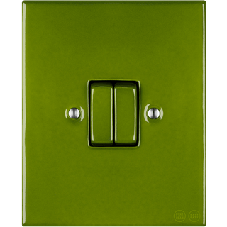 KATY PATY PORCELAIN PLATE WALL LIGHT SWITCH DOUBLE GREEN - DYKE & DEAN