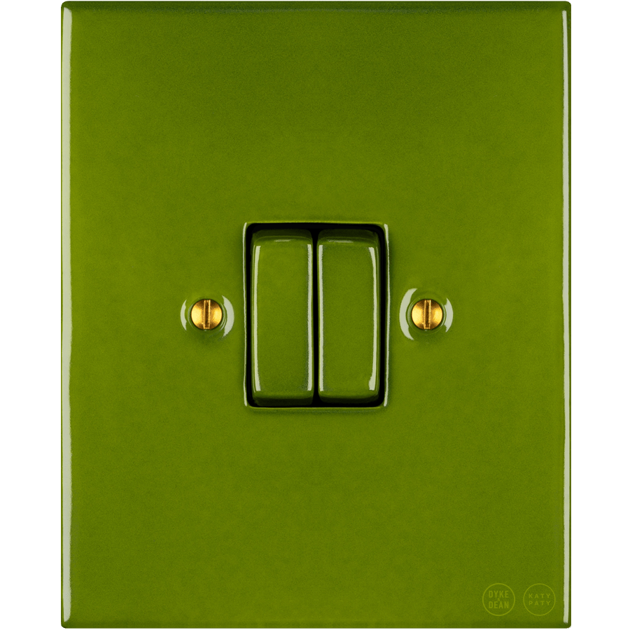 KATY PATY PORCELAIN PLATE WALL LIGHT SWITCH DOUBLE GREEN - DYKE & DEAN