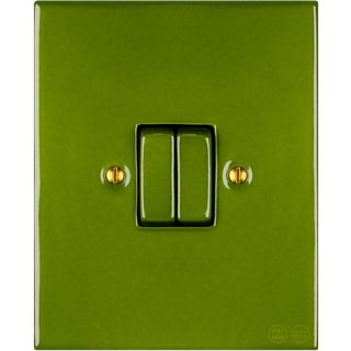 KATY PATY PORCELAIN PLATE WALL LIGHT SWITCH DOUBLE GREEN - DYKE & DEAN