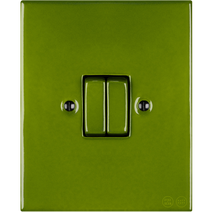 KATY PATY PORCELAIN PLATE WALL LIGHT SWITCH DOUBLE GREEN - DYKE & DEAN