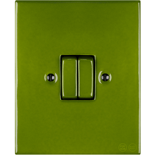 KATY PATY PORCELAIN PLATE WALL LIGHT SWITCH DOUBLE GREEN - DYKE & DEAN