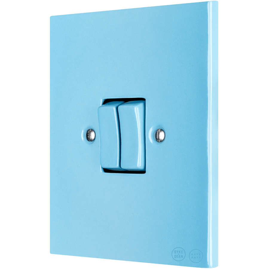 KATY PATY PORCELAIN PLATE WALL LIGHT SWITCH DOUBLE PASTEL BLUE - DYKE & DEAN