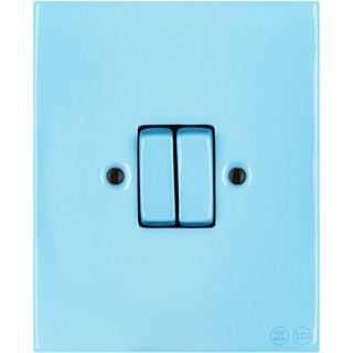 KATY PATY PORCELAIN PLATE WALL LIGHT SWITCH DOUBLE PASTEL BLUE - DYKE & DEAN