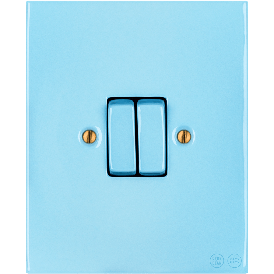 KATY PATY PORCELAIN PLATE WALL LIGHT SWITCH DOUBLE PASTEL BLUE - DYKE & DEAN