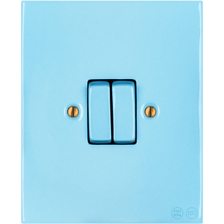 KATY PATY PORCELAIN PLATE WALL LIGHT SWITCH DOUBLE PASTEL BLUE - DYKE & DEAN