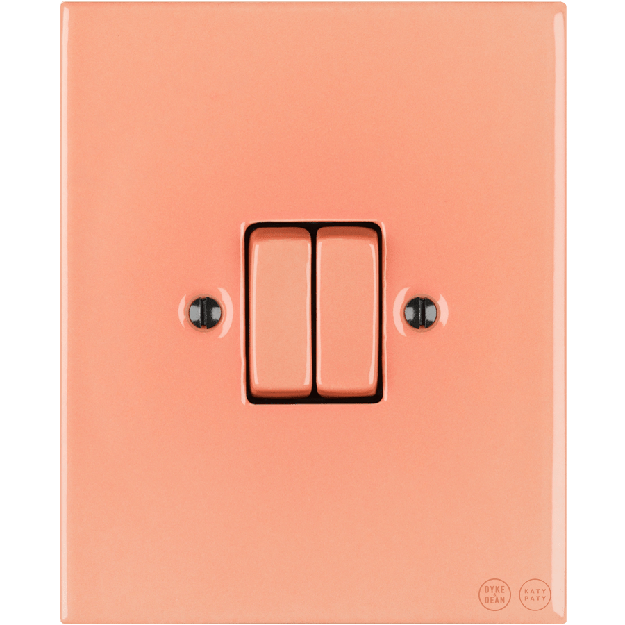 KATY PATY PORCELAIN PLATE WALL LIGHT SWITCH DOUBLE SALMON PINK - DYKE & DEAN