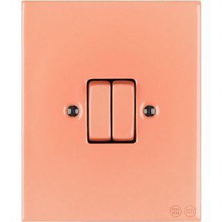 KATY PATY PORCELAIN PLATE WALL LIGHT SWITCH DOUBLE SALMON PINK - DYKE & DEAN