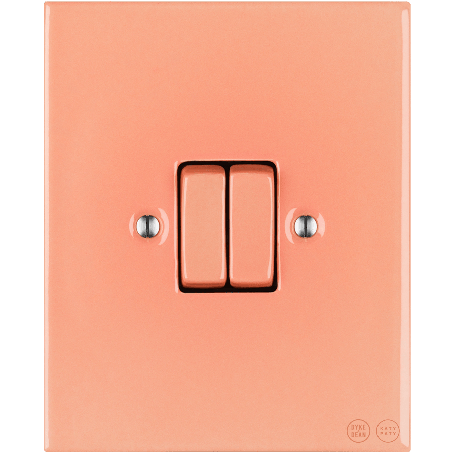 KATY PATY PORCELAIN PLATE WALL LIGHT SWITCH DOUBLE SALMON PINK - DYKE & DEAN