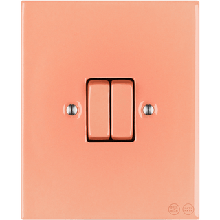 KATY PATY PORCELAIN PLATE WALL LIGHT SWITCH DOUBLE SALMON PINK - DYKE & DEAN