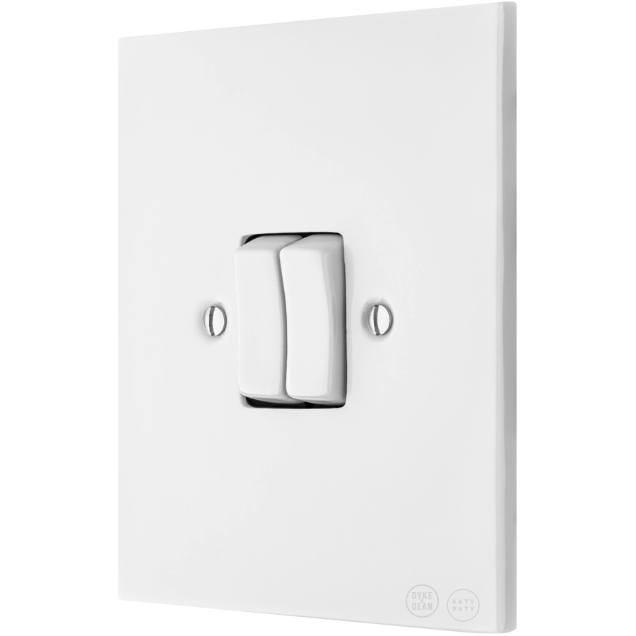 KATY PATY PORCELAIN PLATE WALL LIGHT SWITCH DOUBLE WHITE - DYKE & DEAN