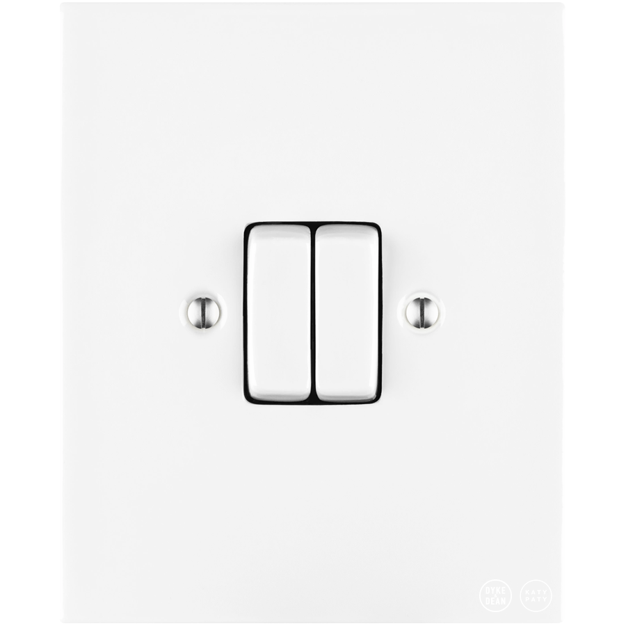 KATY PATY PORCELAIN PLATE WALL LIGHT SWITCH DOUBLE WHITE - DYKE & DEAN