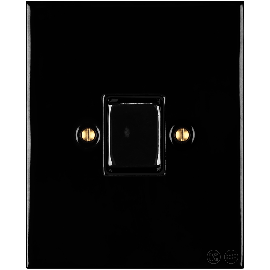 KATY PATY PORCELAIN PLATE WALL LIGHT SWITCH FAT BUTTON BLACK - DYKE & DEAN