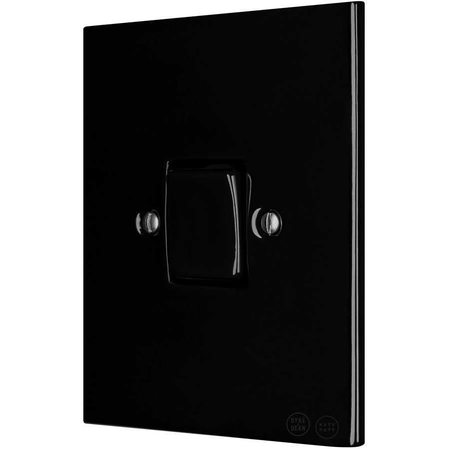 KATY PATY PORCELAIN PLATE WALL LIGHT SWITCH FAT BUTTON BLACK - DYKE & DEAN