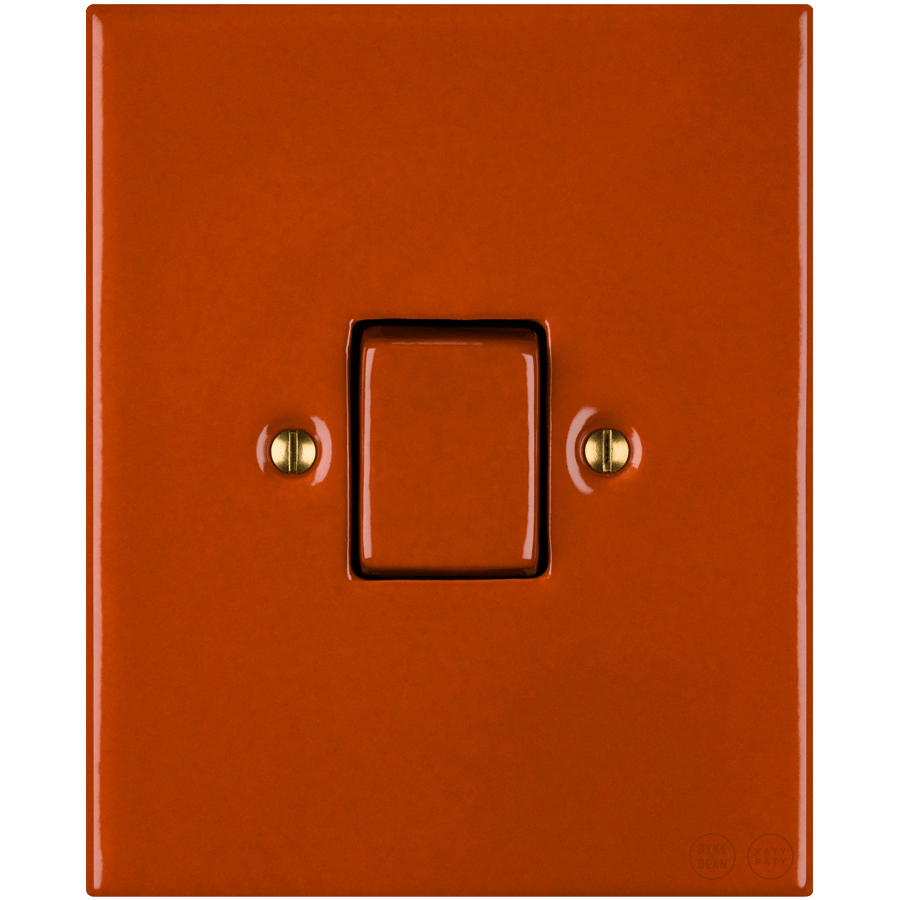 KATY PATY PORCELAIN PLATE WALL LIGHT SWITCH FAT BUTTON BRICK RED - DYKE & DEAN