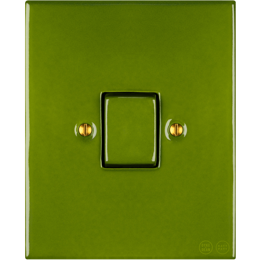 KATY PATY PORCELAIN PLATE WALL LIGHT SWITCH FAT BUTTON GREEN - DYKE & DEAN