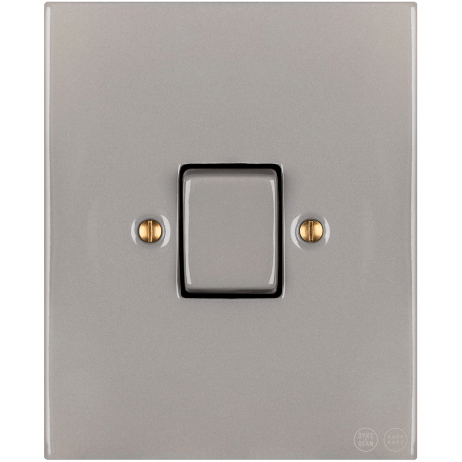 KATY PATY PORCELAIN PLATE WALL LIGHT SWITCH FAT BUTTON GREY - DYKE & DEAN