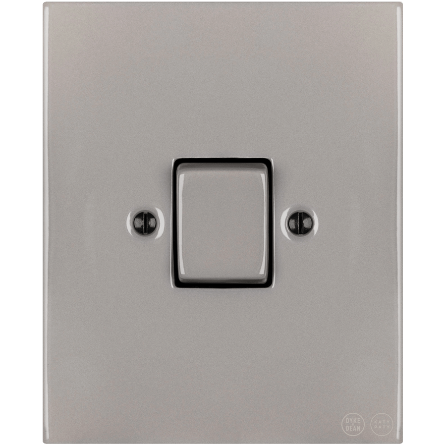 KATY PATY PORCELAIN PLATE WALL LIGHT SWITCH FAT BUTTON GREY - DYKE & DEAN