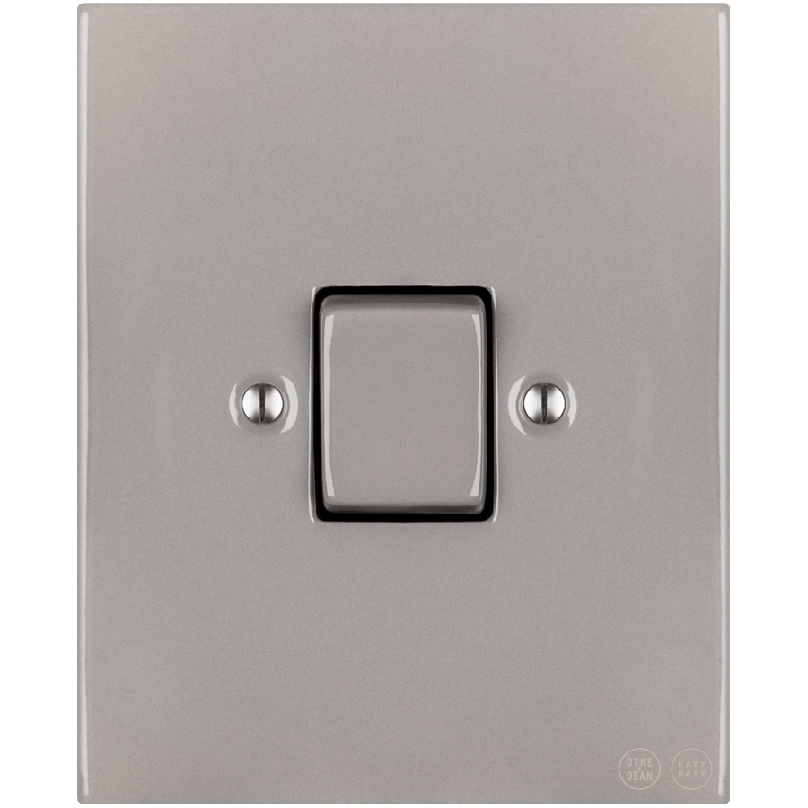 KATY PATY PORCELAIN PLATE WALL LIGHT SWITCH FAT BUTTON GREY - DYKE & DEAN