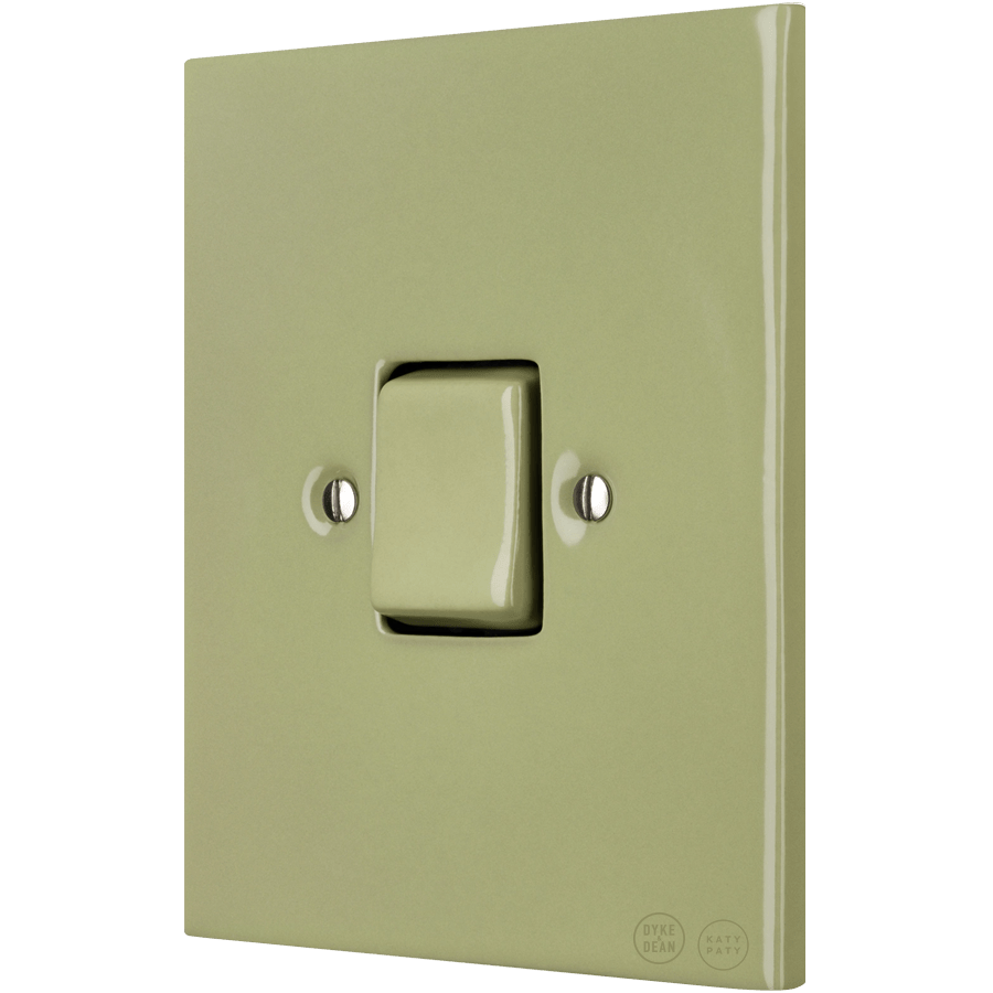 KATY PATY PORCELAIN PLATE WALL LIGHT SWITCH FAT BUTTON MOSS GREEN - DYKE & DEAN