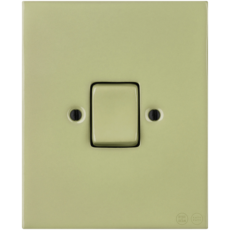 KATY PATY PORCELAIN PLATE WALL LIGHT SWITCH FAT BUTTON MOSS GREEN - DYKE & DEAN