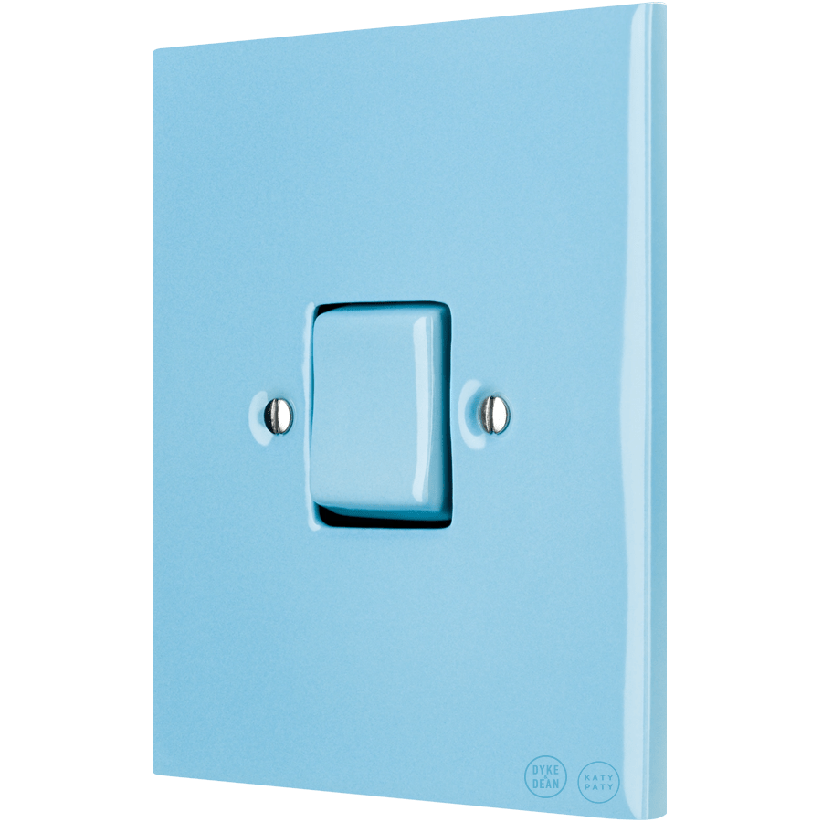 KATY PATY PORCELAIN PLATE WALL LIGHT SWITCH FAT BUTTON PASTEL BLUE - DYKE & DEAN