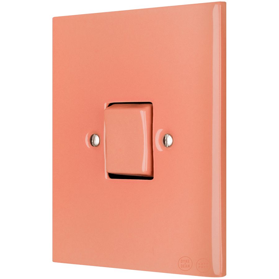 KATY PATY PORCELAIN PLATE WALL LIGHT SWITCH FAT BUTTON SALMON PINK - DYKE & DEAN