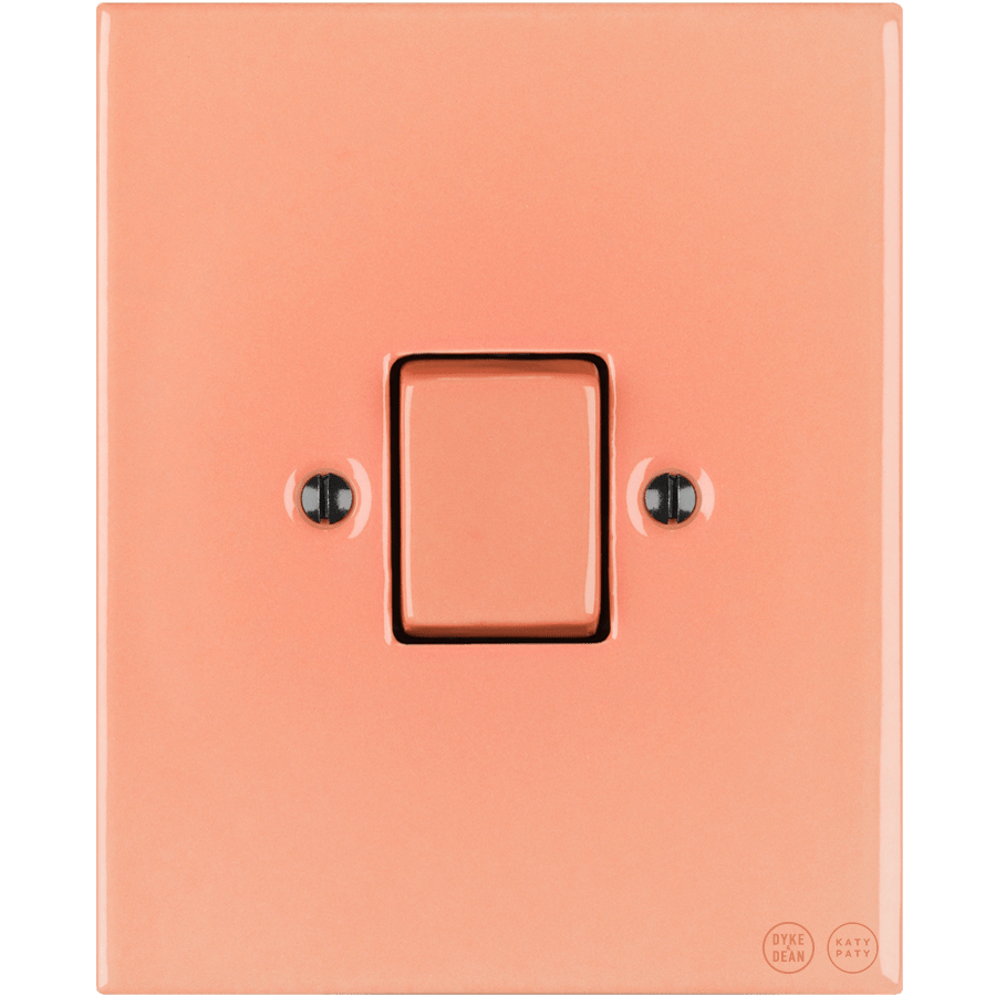 KATY PATY PORCELAIN PLATE WALL LIGHT SWITCH FAT BUTTON SALMON PINK - DYKE & DEAN