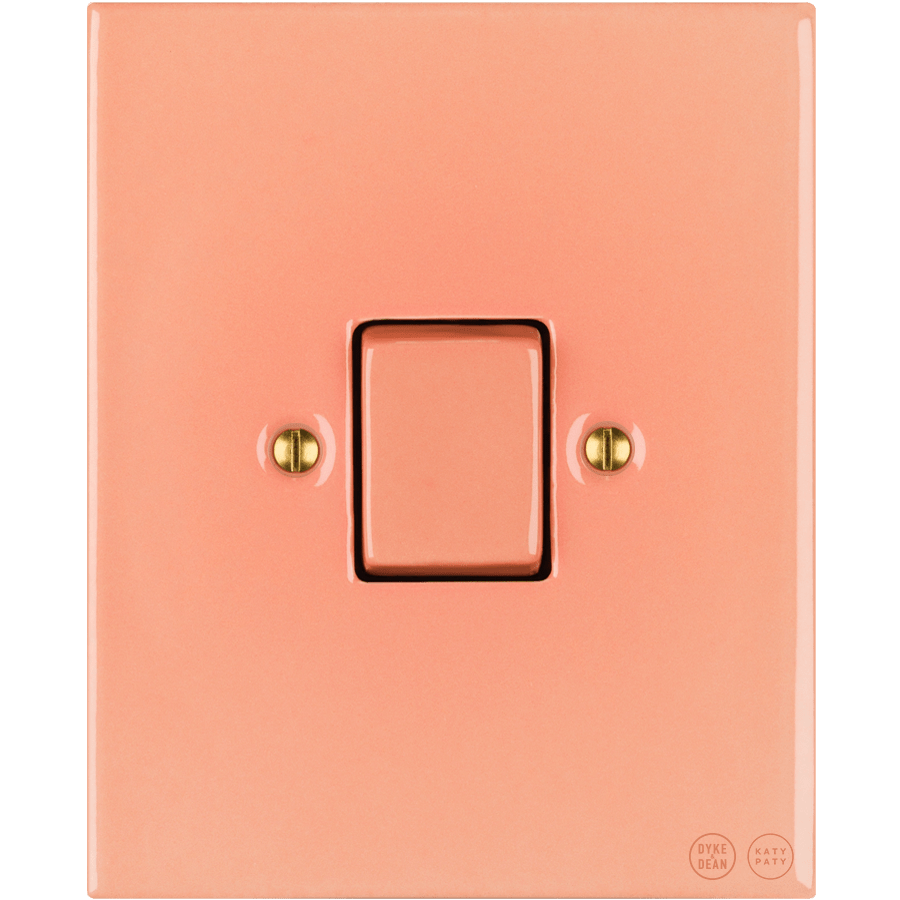 KATY PATY PORCELAIN PLATE WALL LIGHT SWITCH FAT BUTTON SALMON PINK - DYKE & DEAN