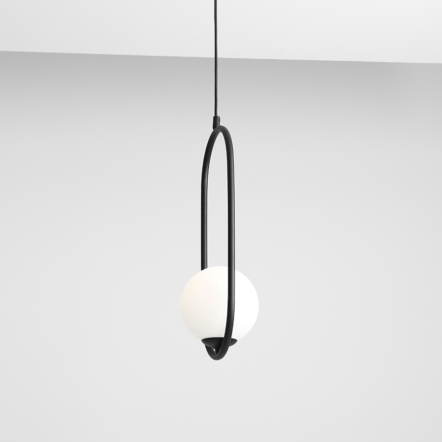 LOOP GLASS GLOBE PENDANT RIVA OPAL BLACK - DYKE & DEAN