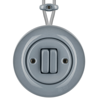 PORCELAIN KATY PATY COLONA ROUND SURFACE MOUNTED DOUBLE SLIM BUTTON SWITCH ASH GREY - DYKE & DEAN