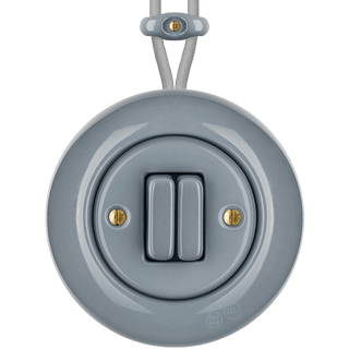 PORCELAIN KATY PATY COLONA ROUND SURFACE MOUNTED DOUBLE SLIM BUTTON SWITCH ASH GREY - DYKE & DEAN