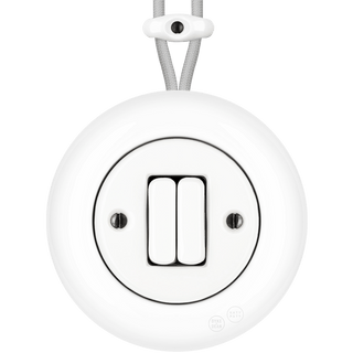 PORCELAIN KATY PATY COLONA ROUND SURFACE MOUNTED DOUBLE SLIM BUTTON SWITCH WHITE - DYKE & DEAN