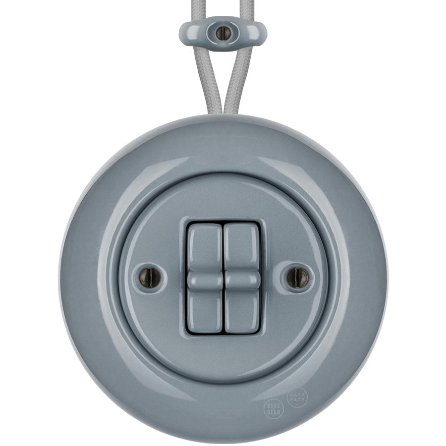 PORCELAIN KATY PATY COLONA ROUND SURFACE MOUNTED DOUBLE TOGGLE BUTTON SWITCH ASH GREY - DYKE & DEAN