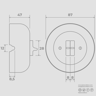 PORCELAIN KATY PATY COLONA ROUND SURFACE MOUNTED DOUBLE TOGGLE BUTTON SWITCH ASH GREY - DYKE & DEAN