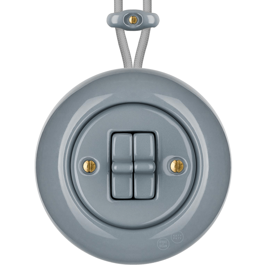 PORCELAIN KATY PATY COLONA ROUND SURFACE MOUNTED DOUBLE TOGGLE BUTTON SWITCH ASH GREY - DYKE & DEAN