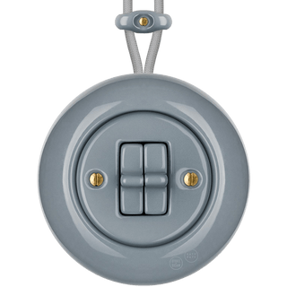 PORCELAIN KATY PATY COLONA ROUND SURFACE MOUNTED DOUBLE TOGGLE BUTTON SWITCH ASH GREY - DYKE & DEAN