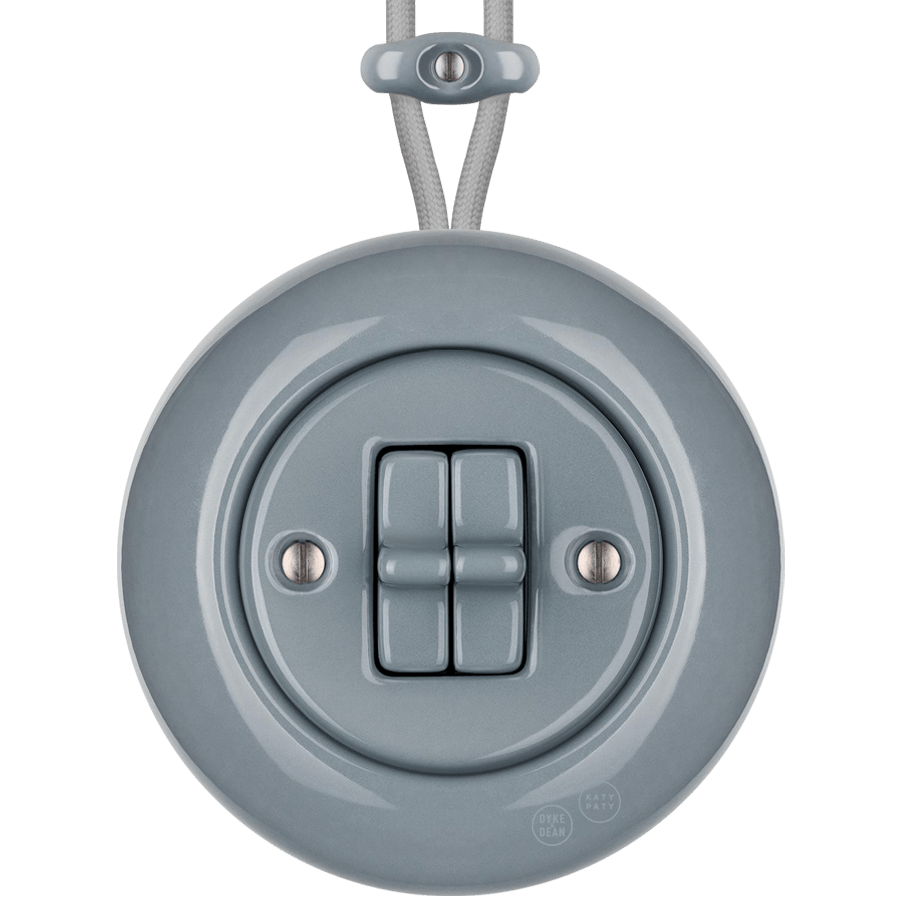 PORCELAIN KATY PATY COLONA ROUND SURFACE MOUNTED DOUBLE TOGGLE BUTTON SWITCH ASH GREY - DYKE & DEAN