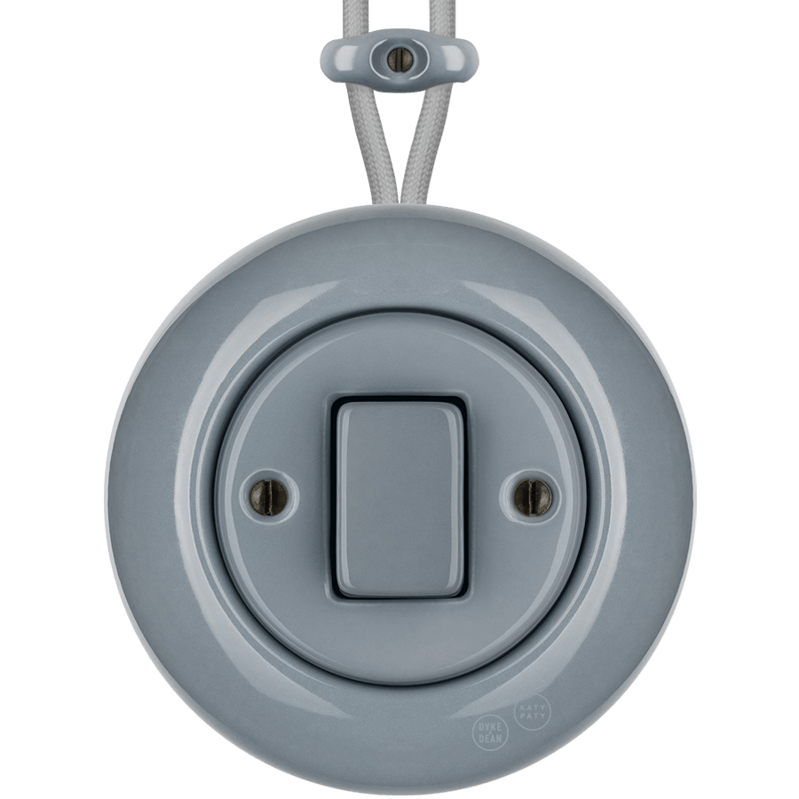 PORCELAIN KATY PATY COLONA ROUND SURFACE MOUNTED FAT BUTTON SWITCH ASH GREY - DYKE & DEAN